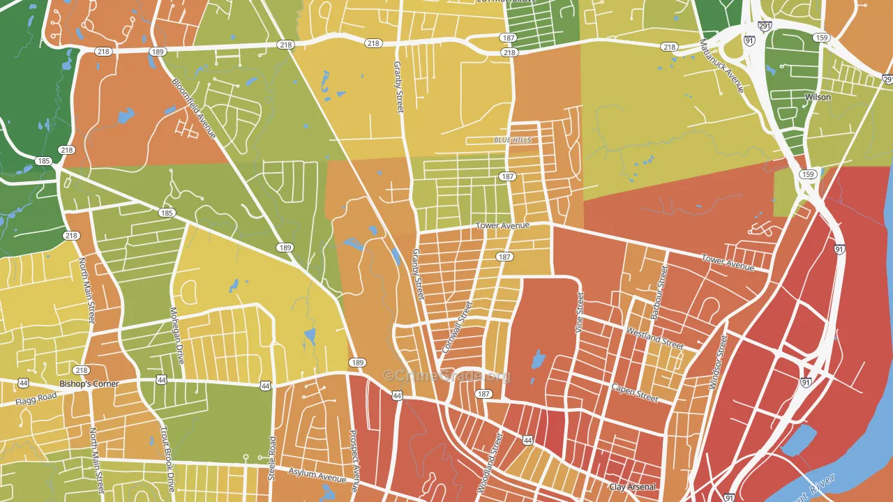 Blue Hills, Hartford, CT Map of Drug-Related Crime Rates