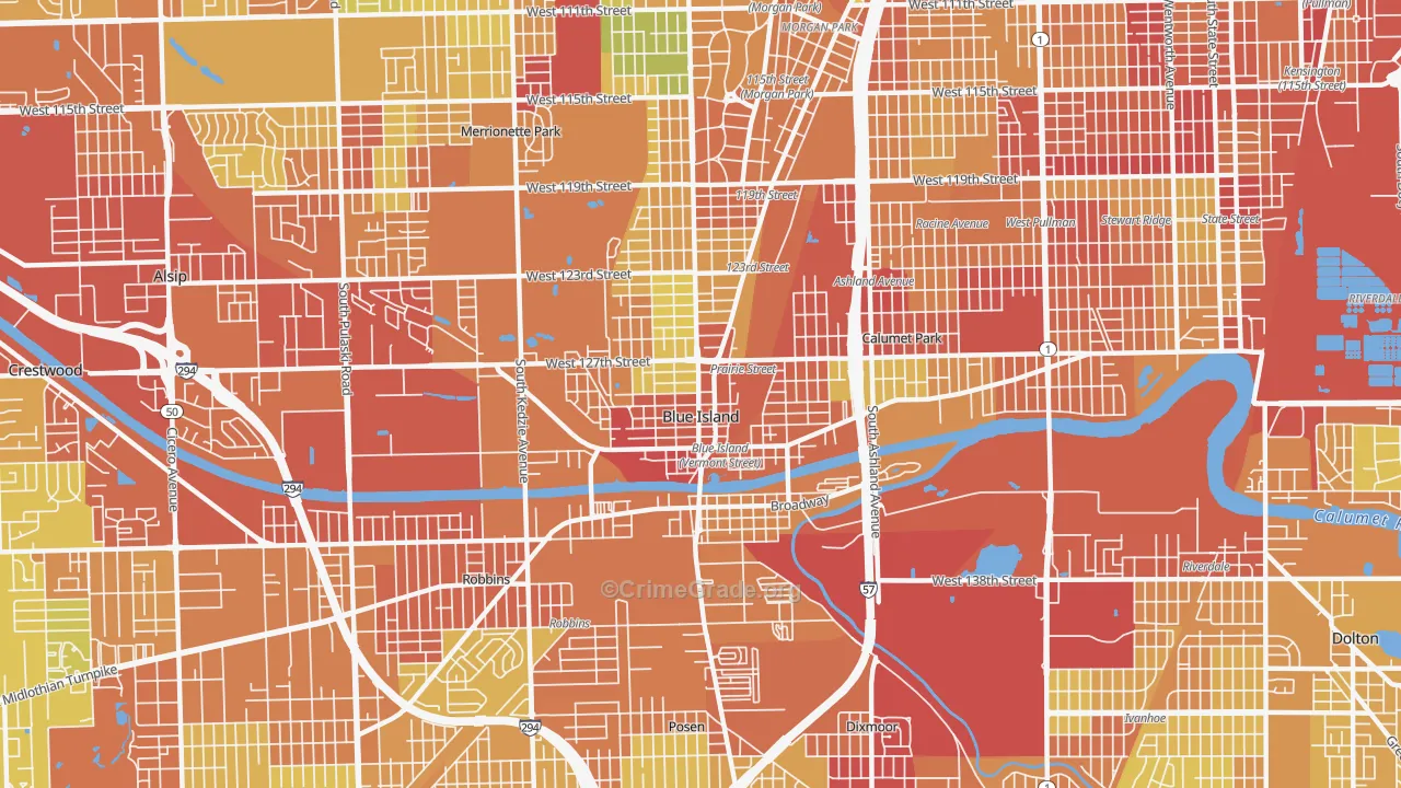 Blue Island, IL Map of Drug-Related Crime Rates