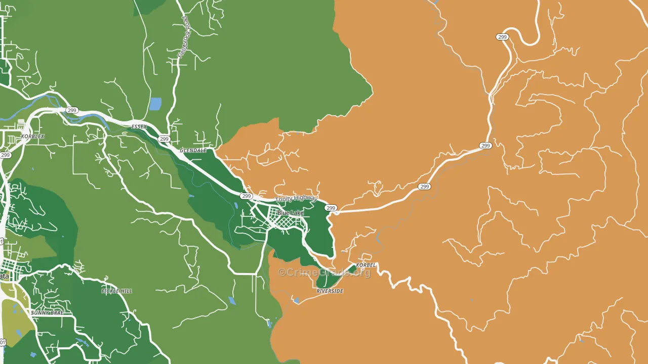 Blue Lake, CA Map of Drug-Related Crime Rates