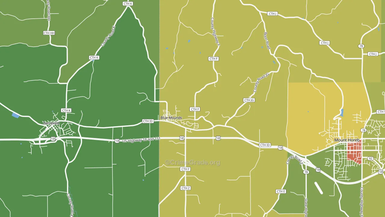 Blue Mounds, WI Map of Drug-Related Crime Rates