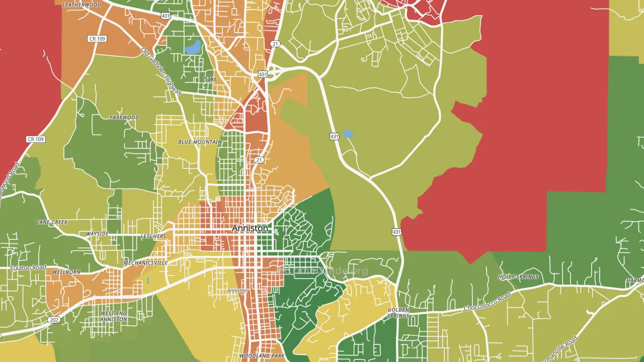 Blue Mountain, AL Map of Drug-Related Crime Rates