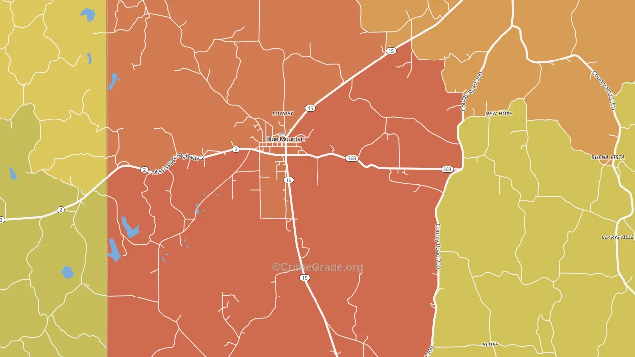 Blue Mountain, MS Map of Drug-Related Crime Rates