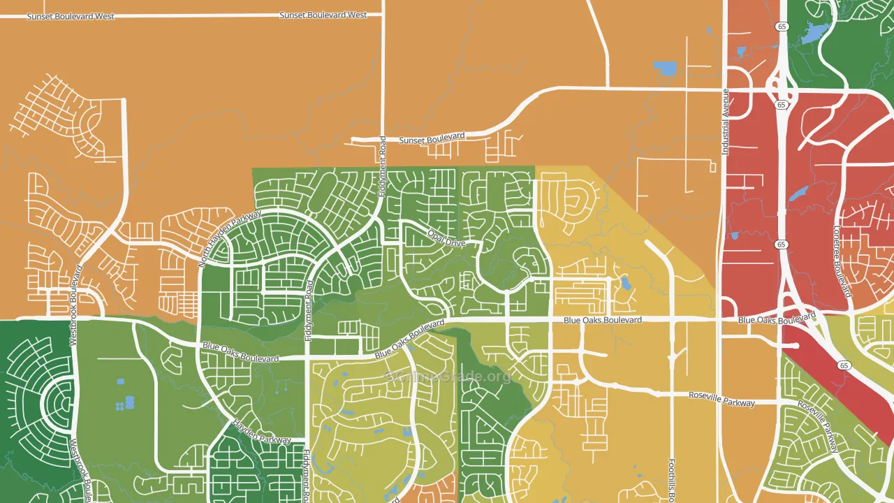 Blue Oaks, Roseville, CA Map of Drug-Related Crime Rates