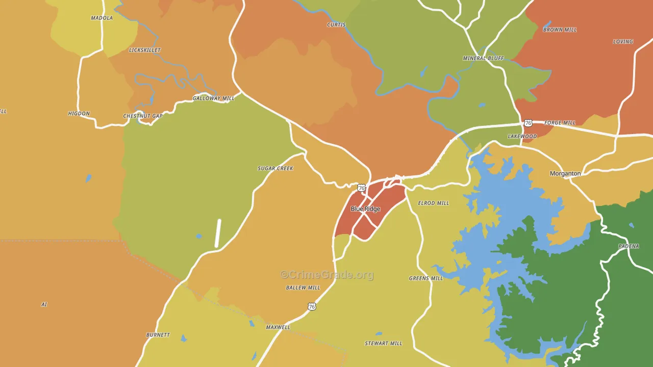 Blue Ridge, GA Map of Drug-Related Crime Rates