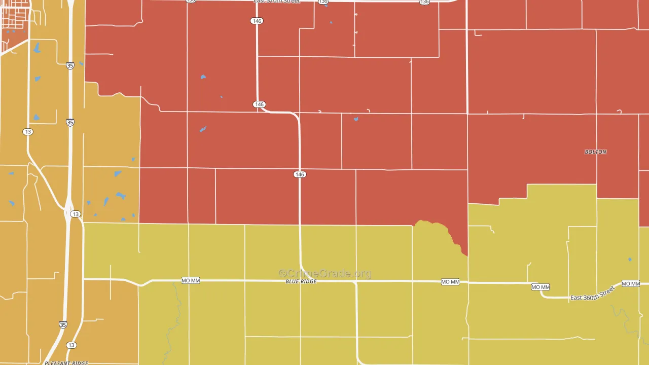 Blue Ridge, MO Map of Drug-Related Crime Rates
