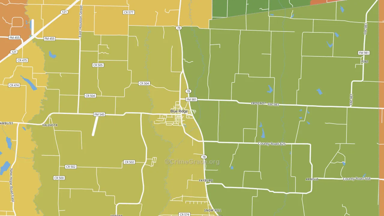 Blue Ridge, TX Map of Drug-Related Crime Rates