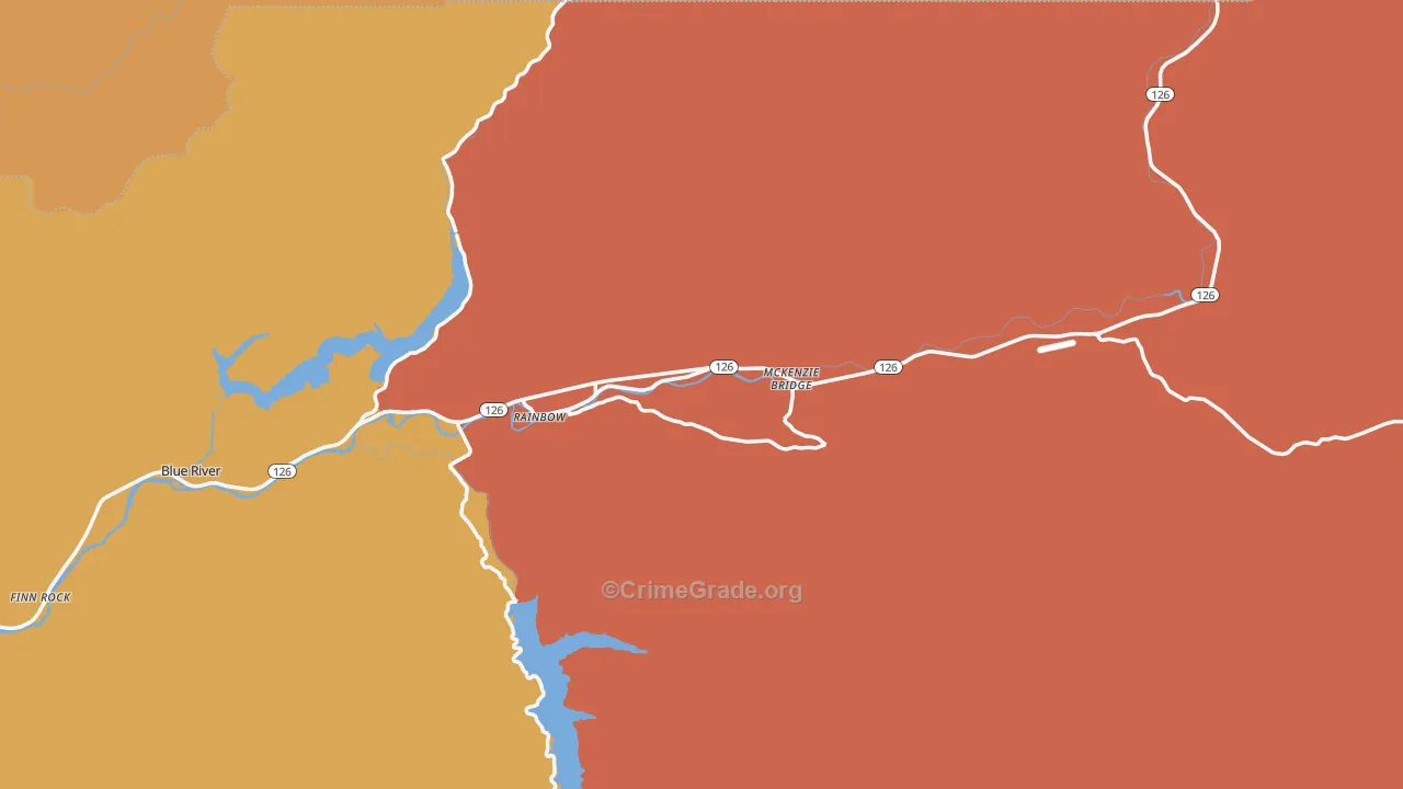Blue River, OR Map of Drug-Related Crime Rates