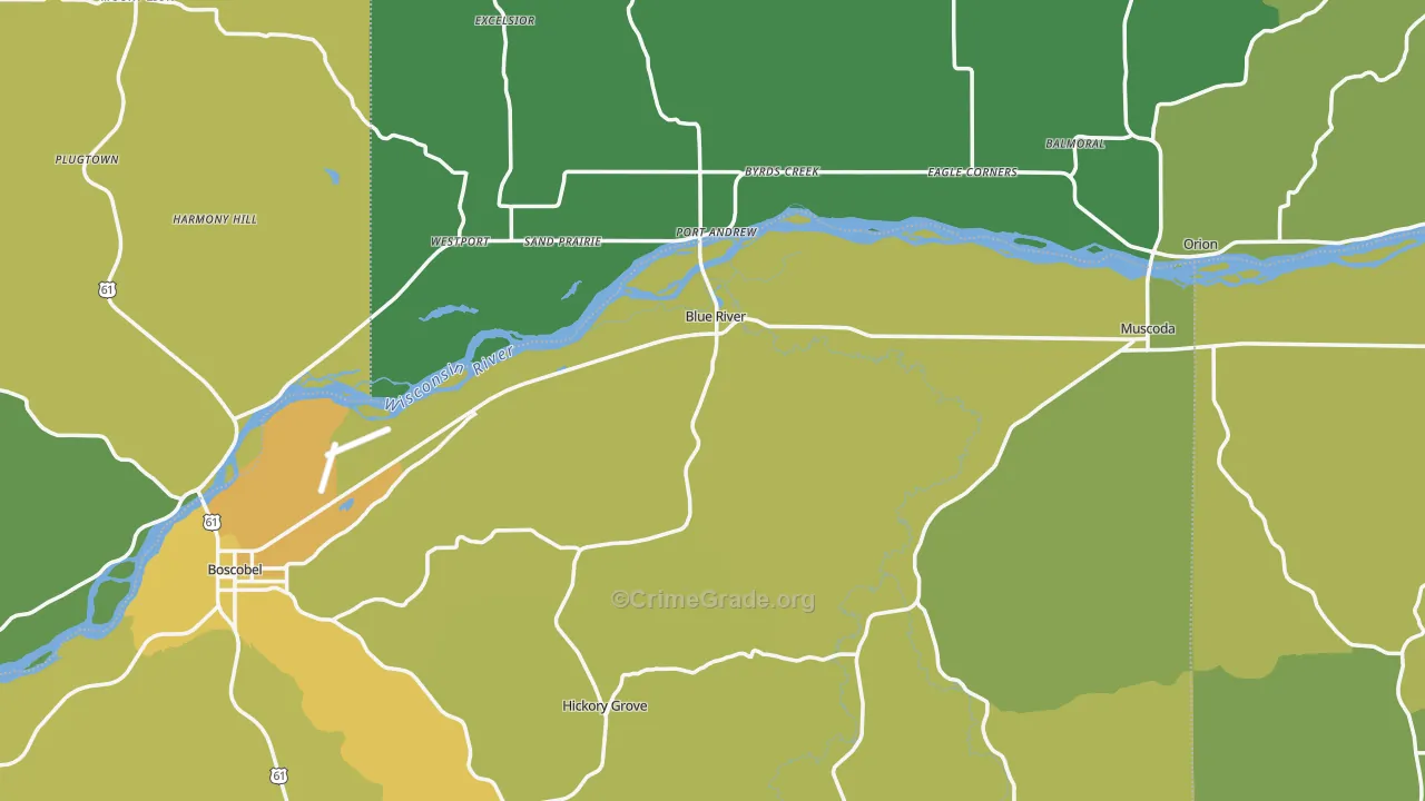 Blue River, WI Map of Drug-Related Crime Rates