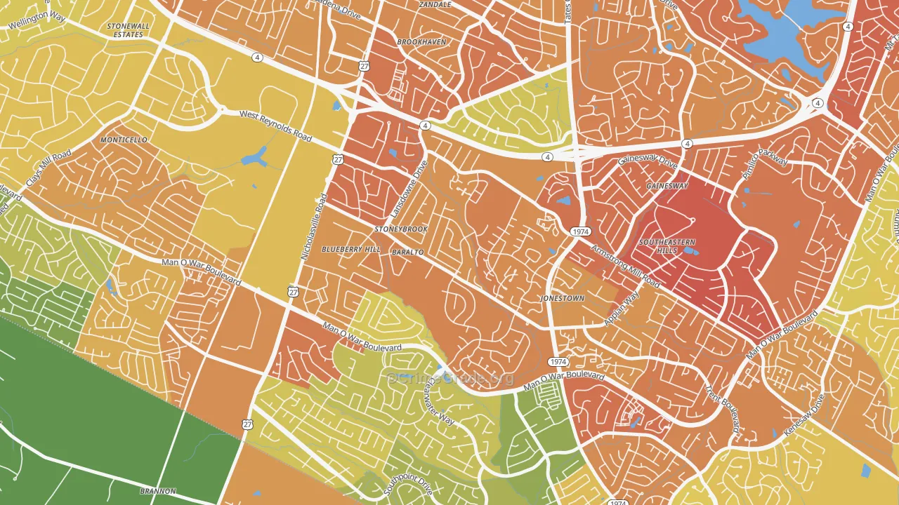 Blueberry Hill-Brigadoon-Stoneybrook, Lexington, KY Map of Drug-Related Crime Rates