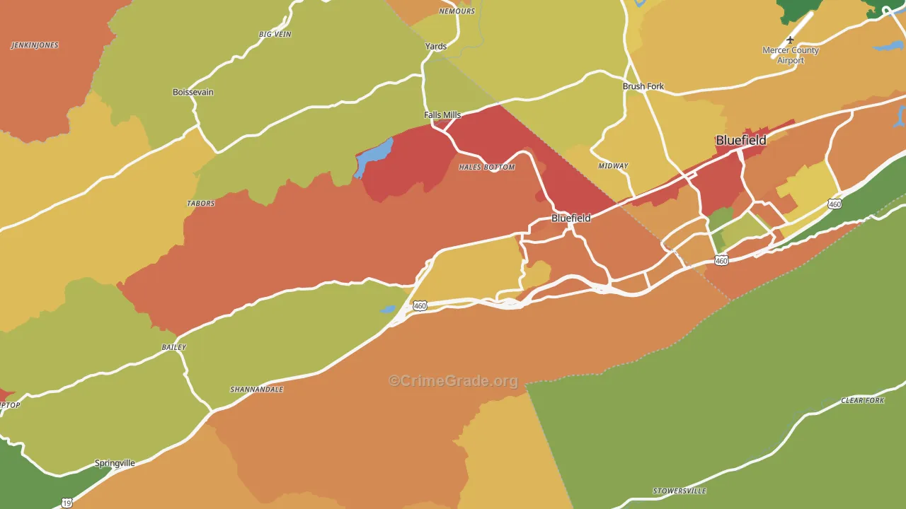 Bluefield, VA Map of Drug-Related Crime Rates