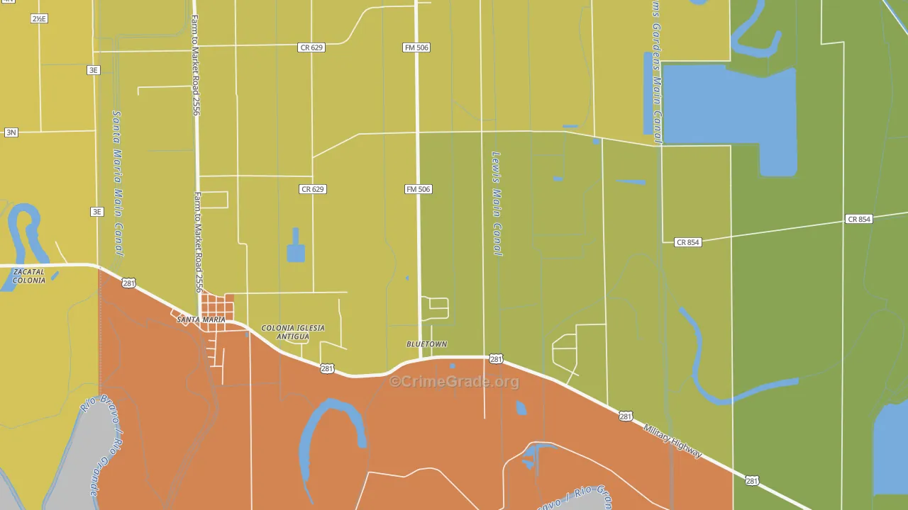 Bluetown, TX Map of Drug-Related Crime Rates
