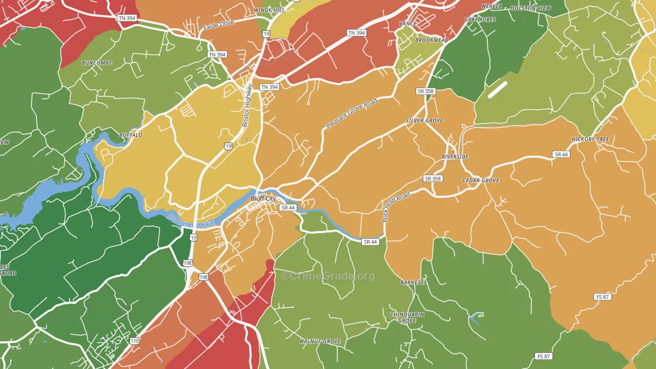 Bluff City, TN Map of Drug-Related Crime Rates