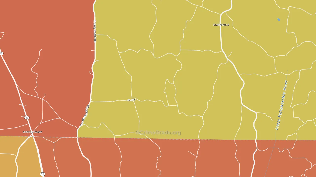 Bluff, MS Map of Drug-Related Crime Rates
