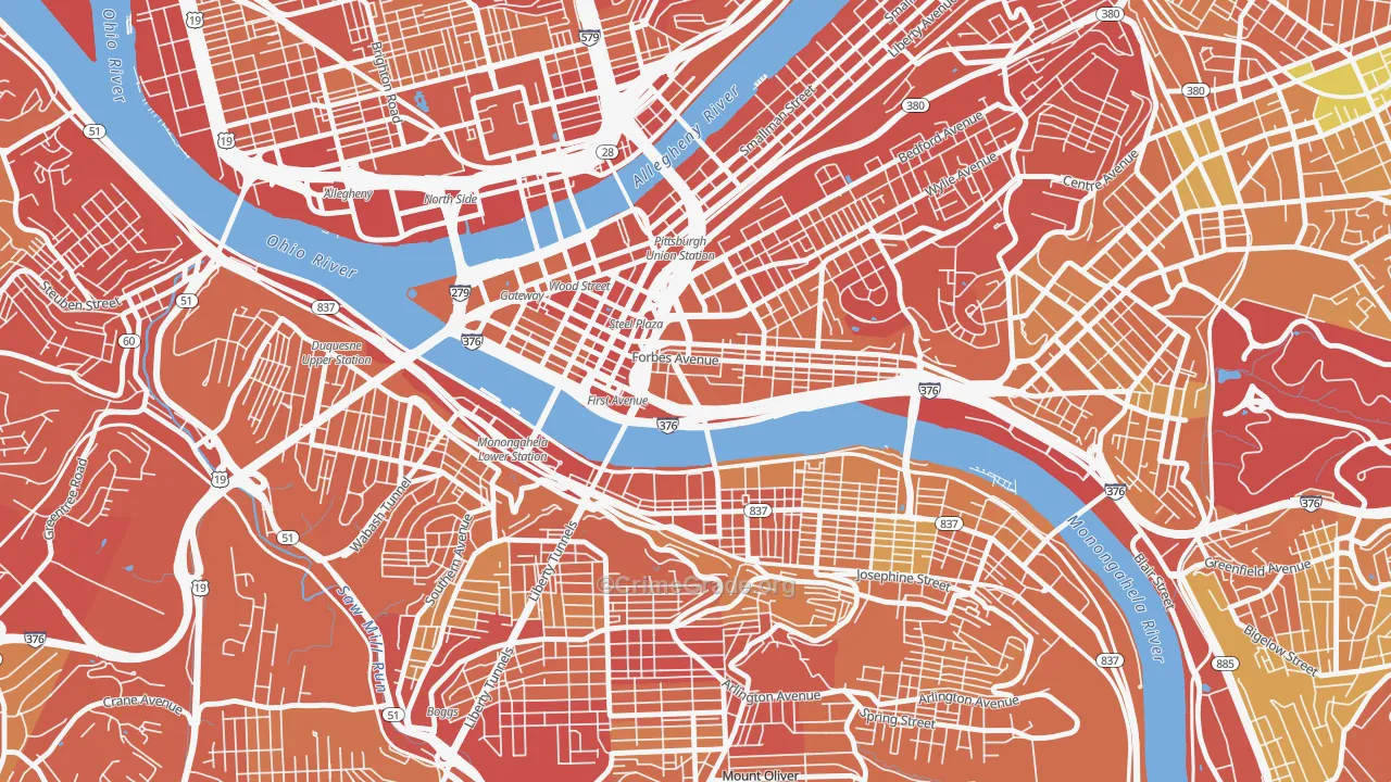 Bluff, Pittsburgh, PA Map of Drug-Related Crime Rates