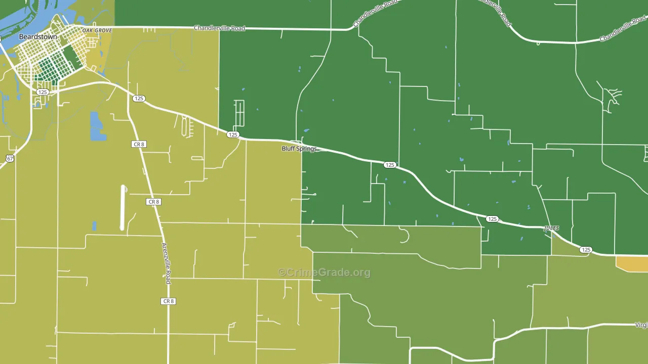 Bluff Springs, IL Map of Drug-Related Crime Rates
