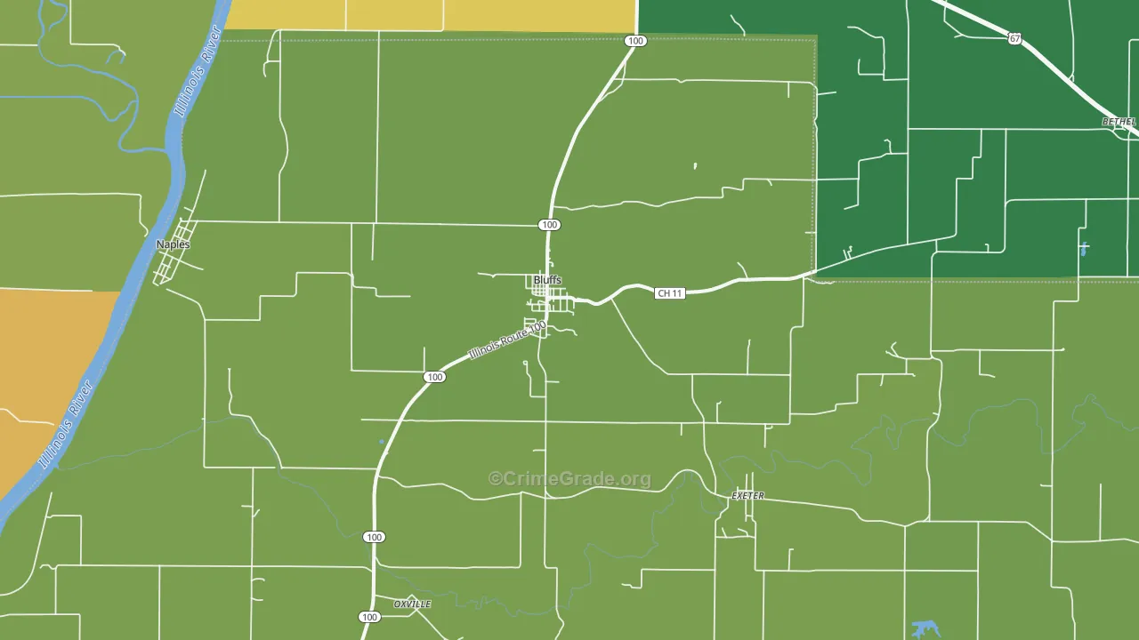 Bluffs, IL Map of Drug-Related Crime Rates