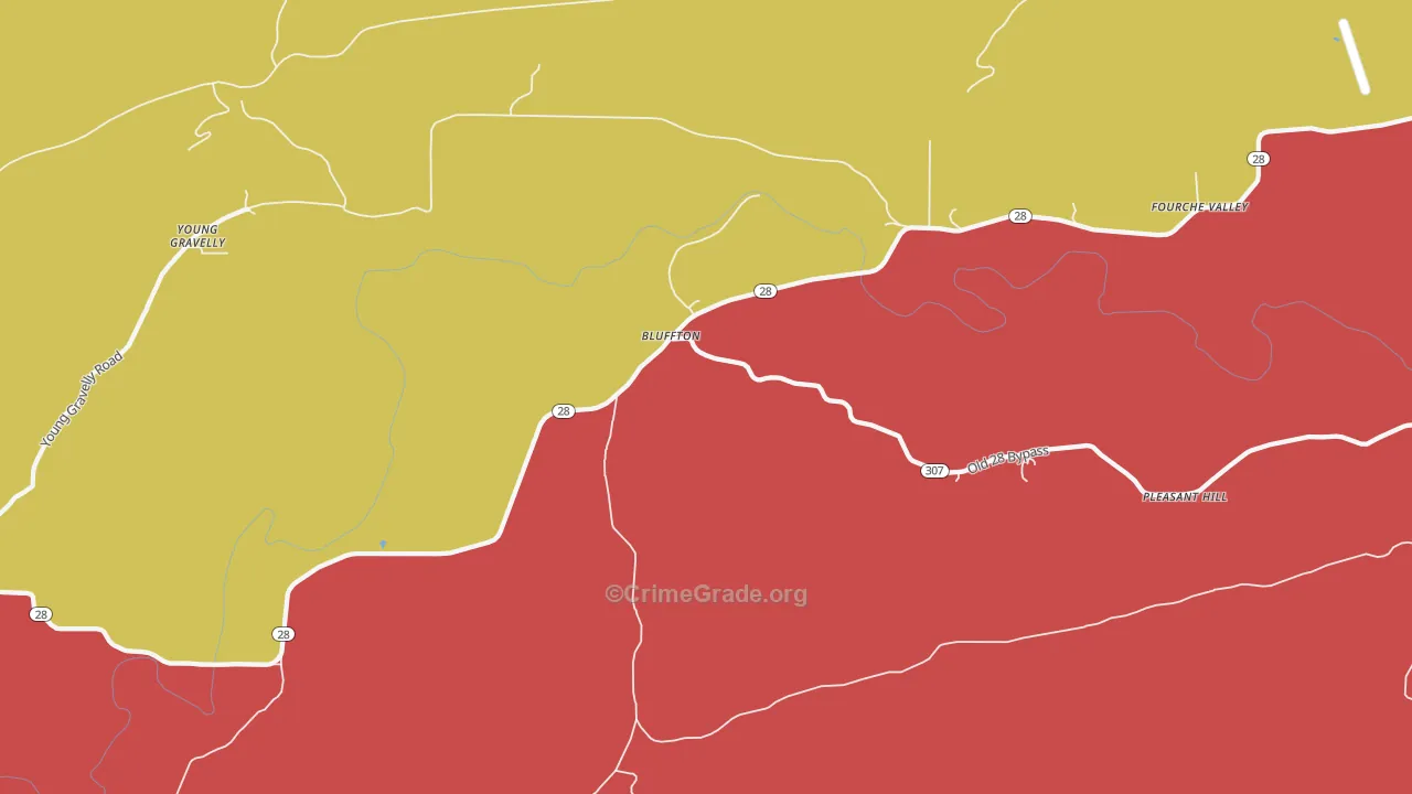 Bluffton, AR Map of Drug-Related Crime Rates