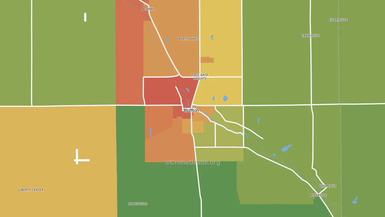 Bluffton, IN Map of Drug-Related Crime Rates