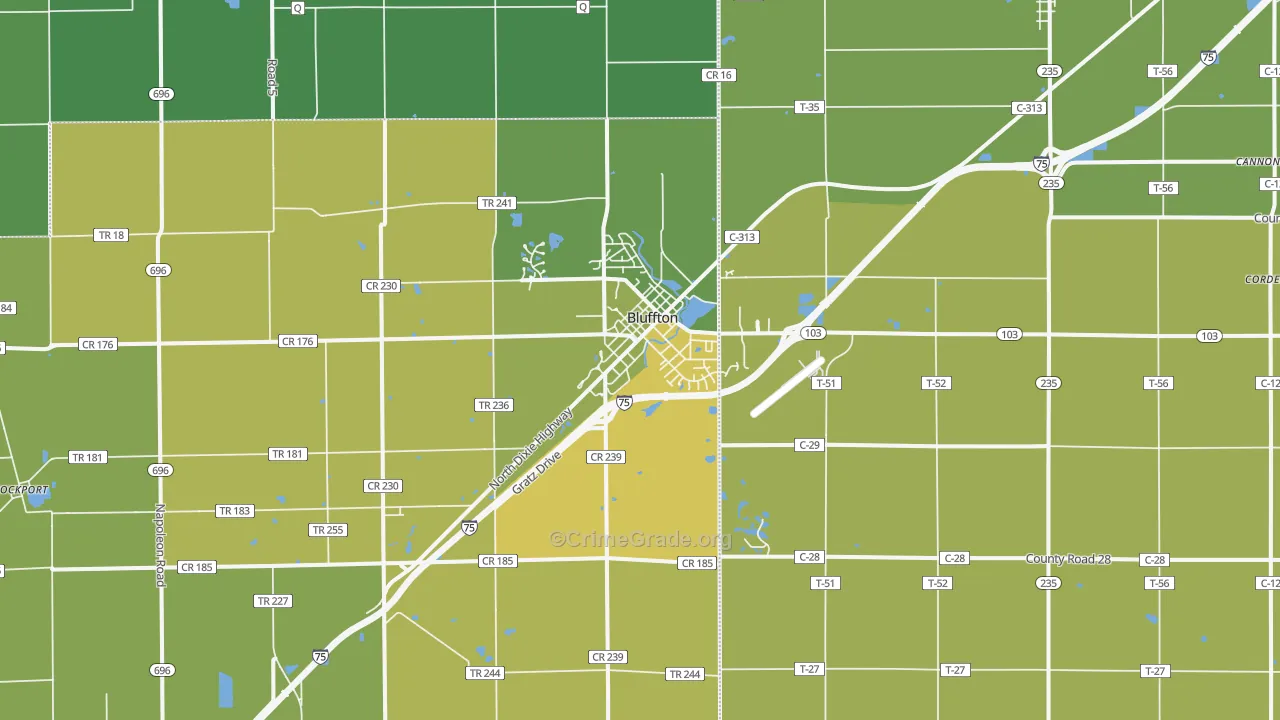 Bluffton, OH Map of Drug-Related Crime Rates