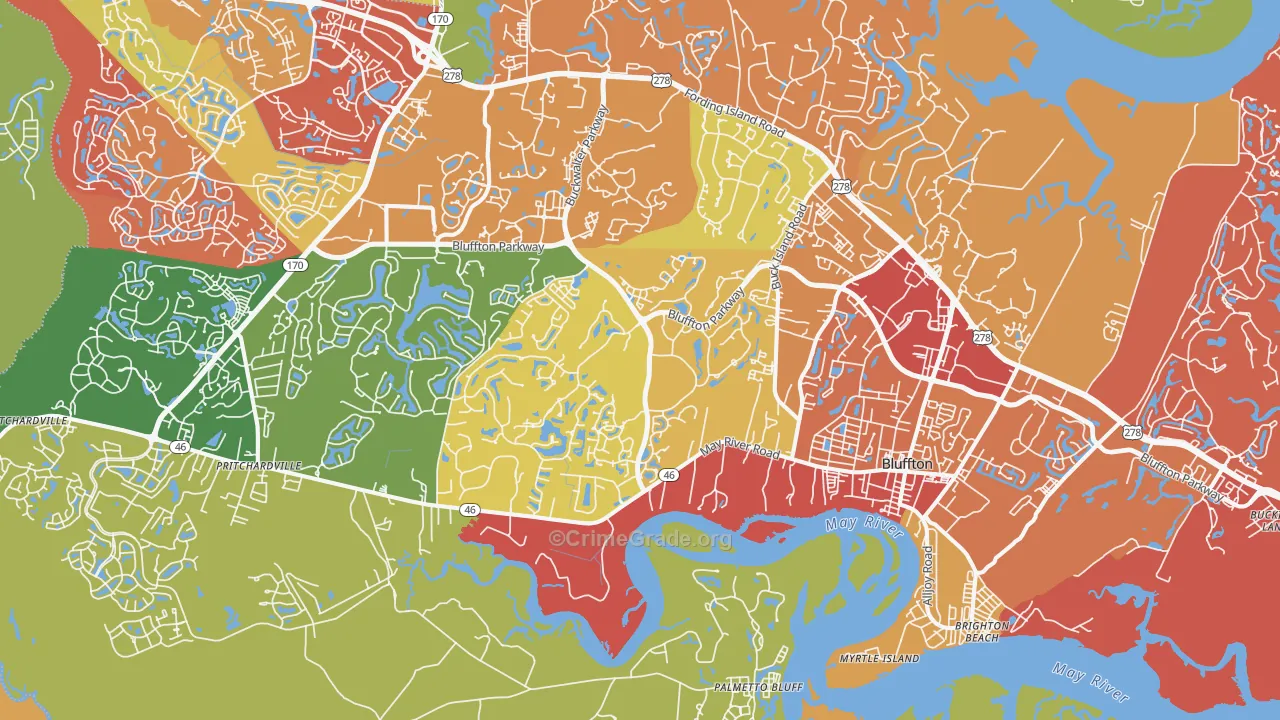 Bluffton, SC Map of Drug-Related Crime Rates