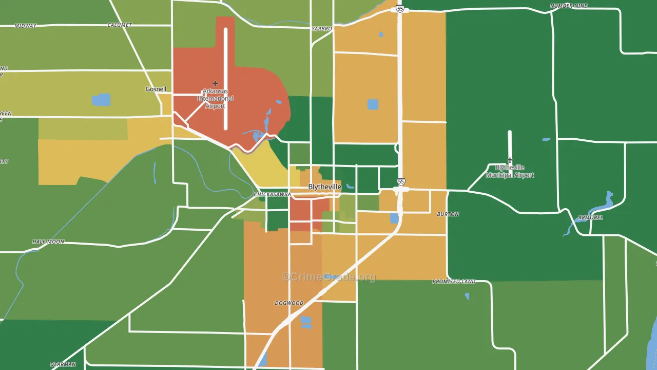Blytheville, AR Map of Drug-Related Crime Rates