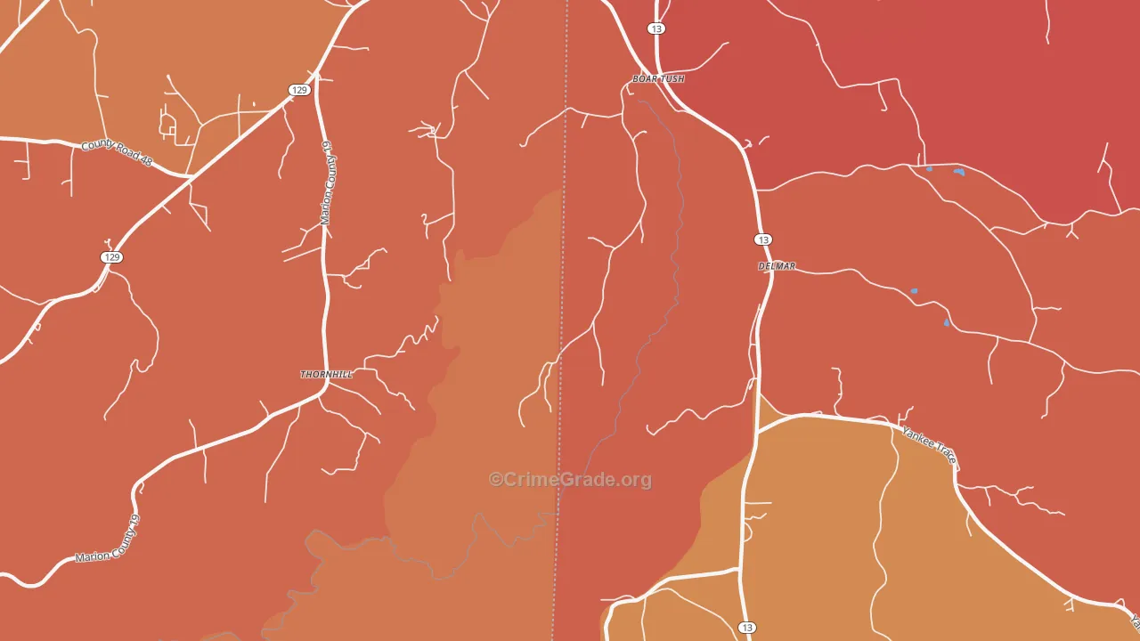 Boar Tush, AL Map of Drug-Related Crime Rates