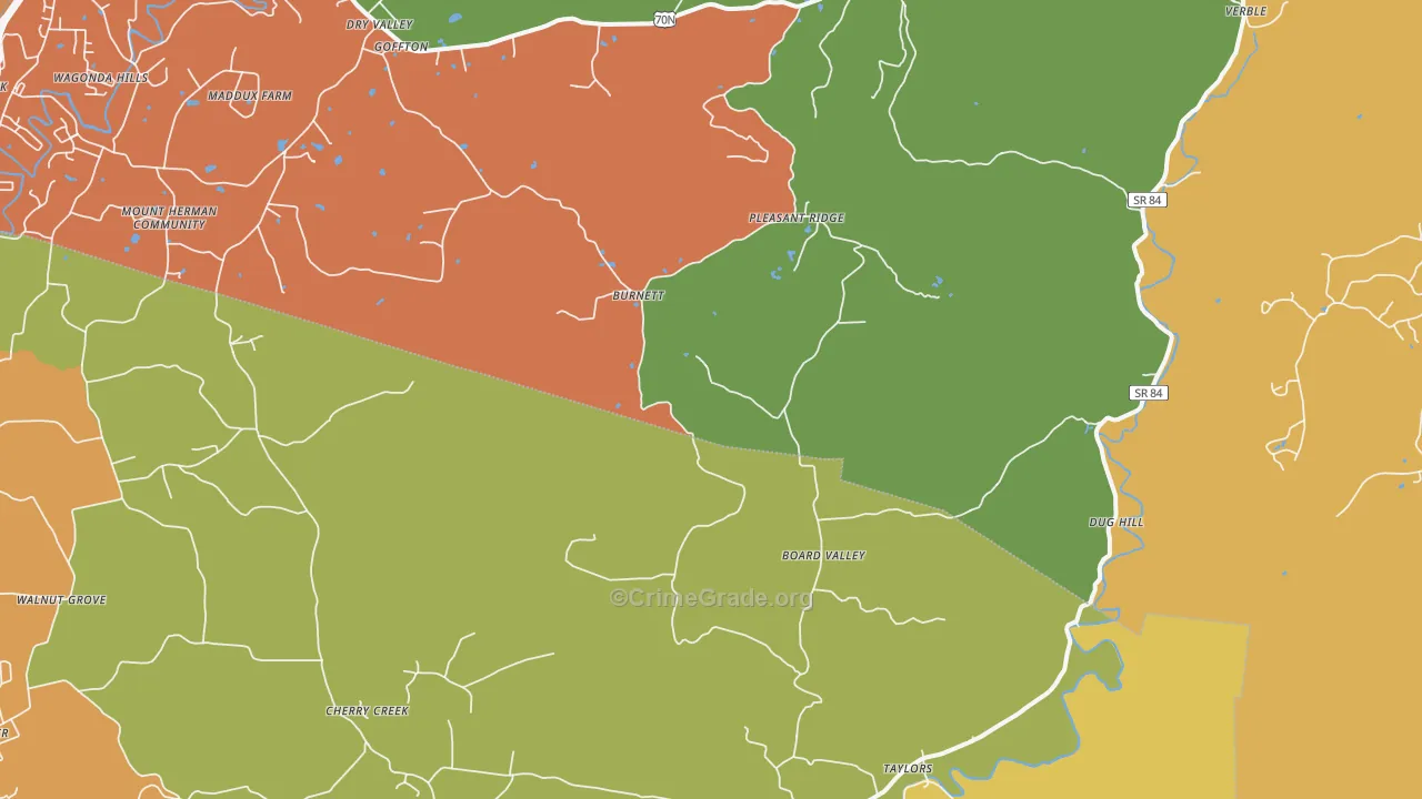Board Valley, TN Map of Drug-Related Crime Rates