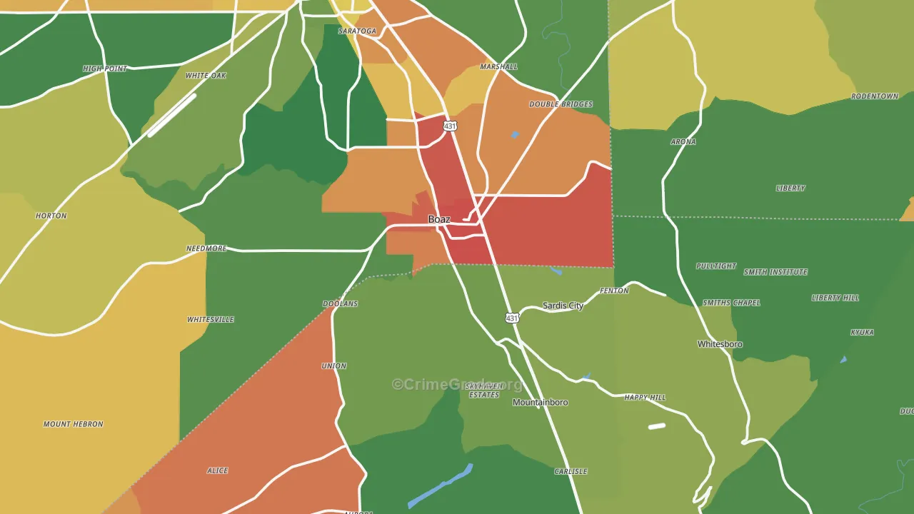 Boaz, AL Map of Drug-Related Crime Rates