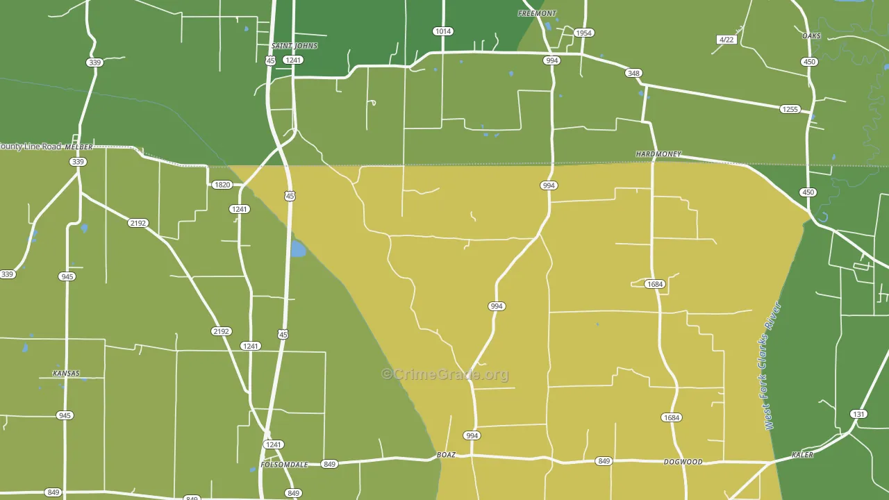 Boaz, KY Map of Drug-Related Crime Rates