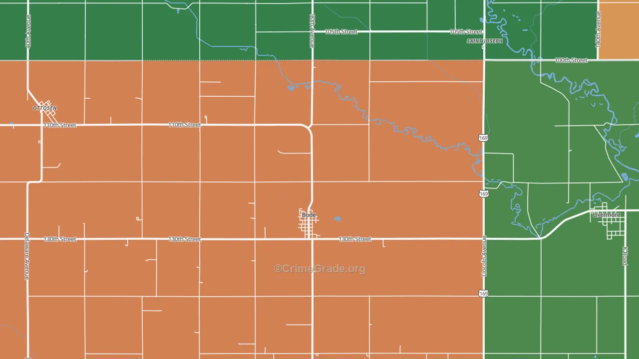 Bode, IA Map of Drug-Related Crime Rates