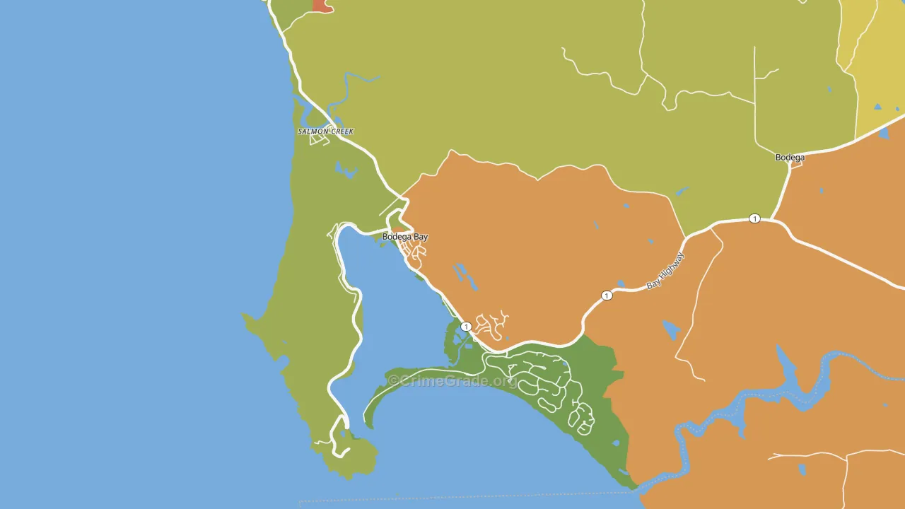 Bodega Bay, CA Map of Drug-Related Crime Rates