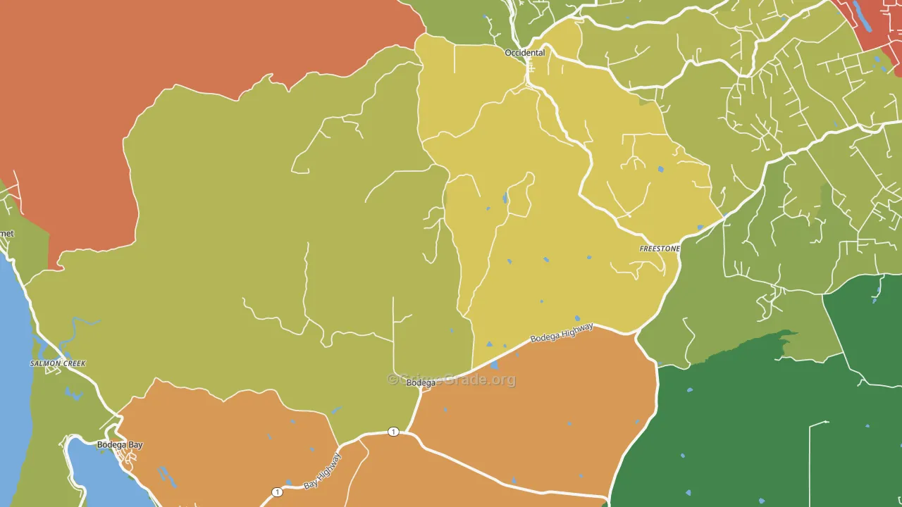 Bodega, CA Map of Drug-Related Crime Rates