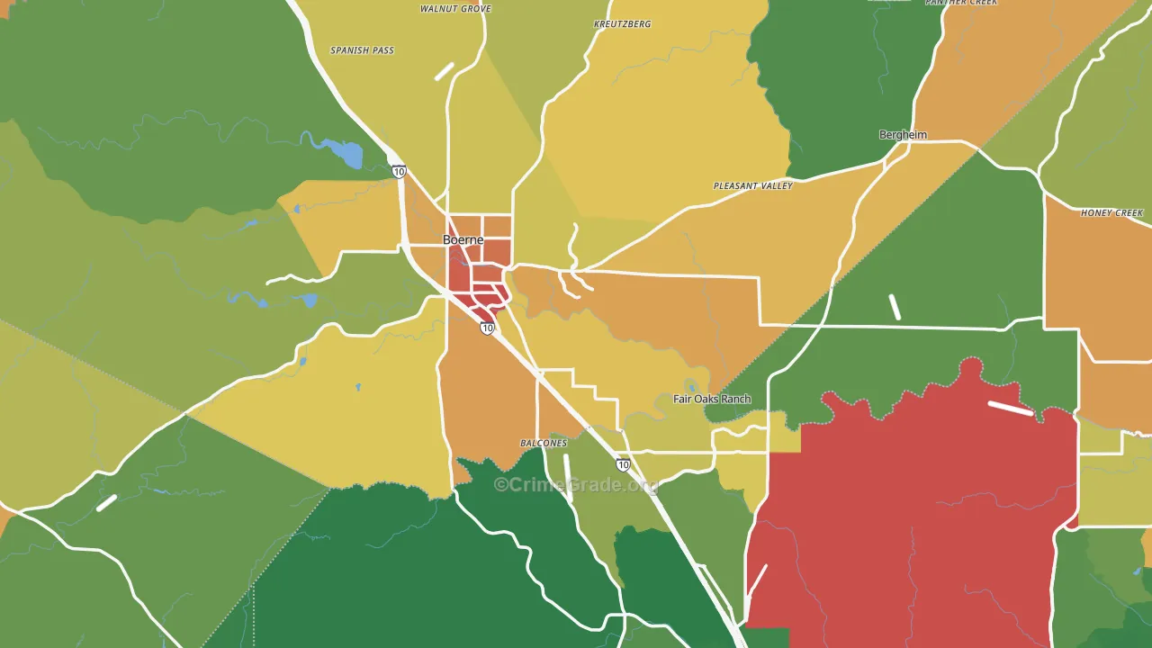 Boerne, TX Map of Drug-Related Crime Rates