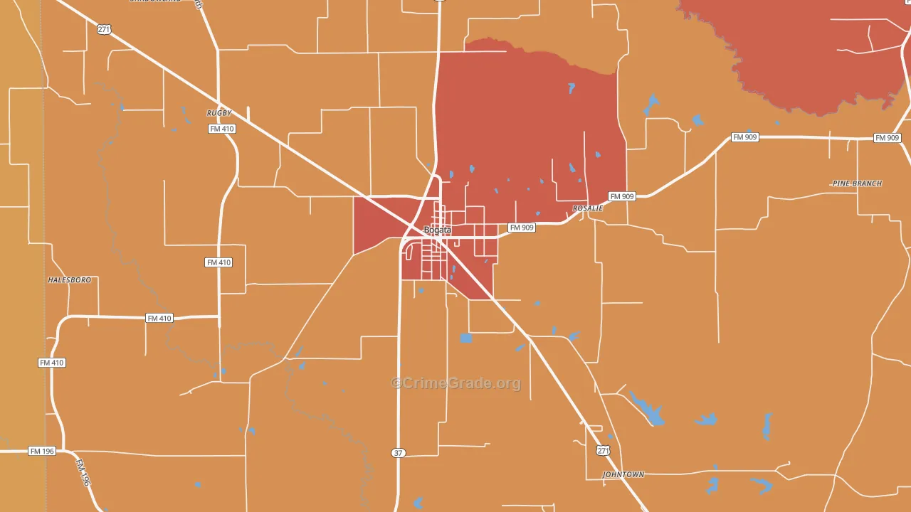Bogata, TX Map of Drug-Related Crime Rates