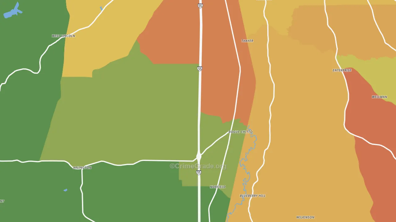 Bogue Chitto, MS Map of Drug-Related Crime Rates
