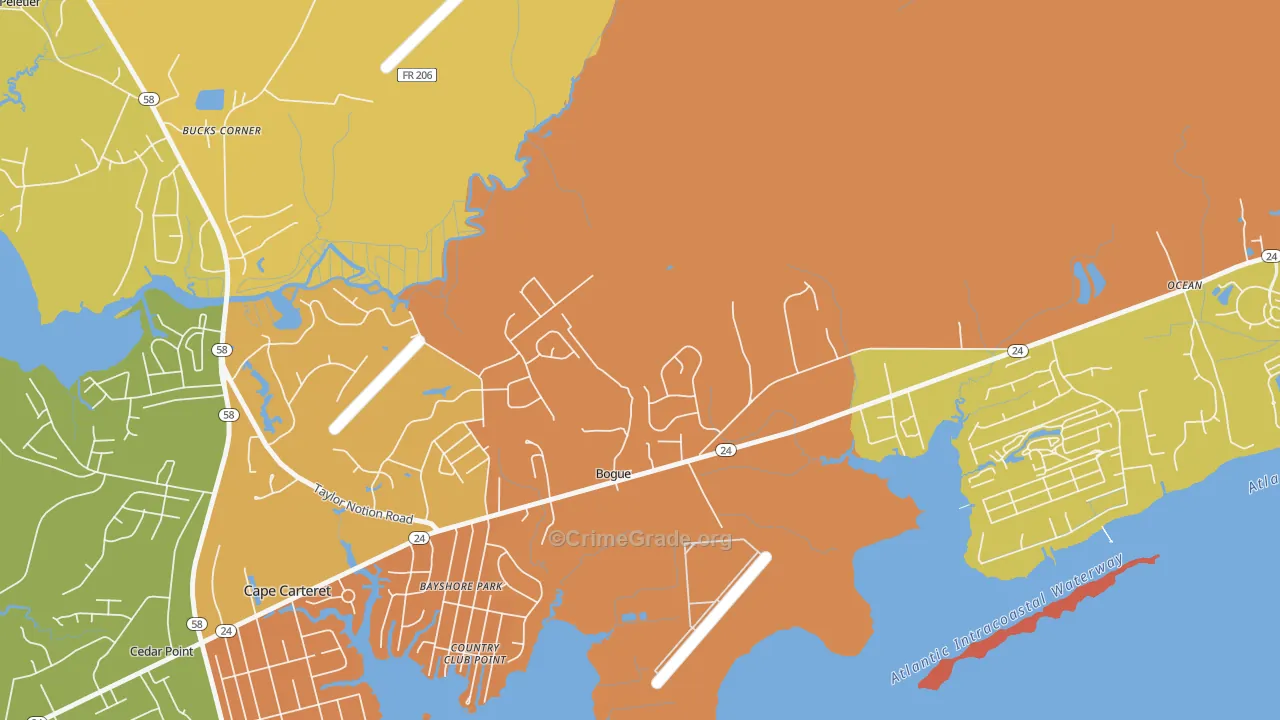 Bogue, NC Map of Drug-Related Crime Rates