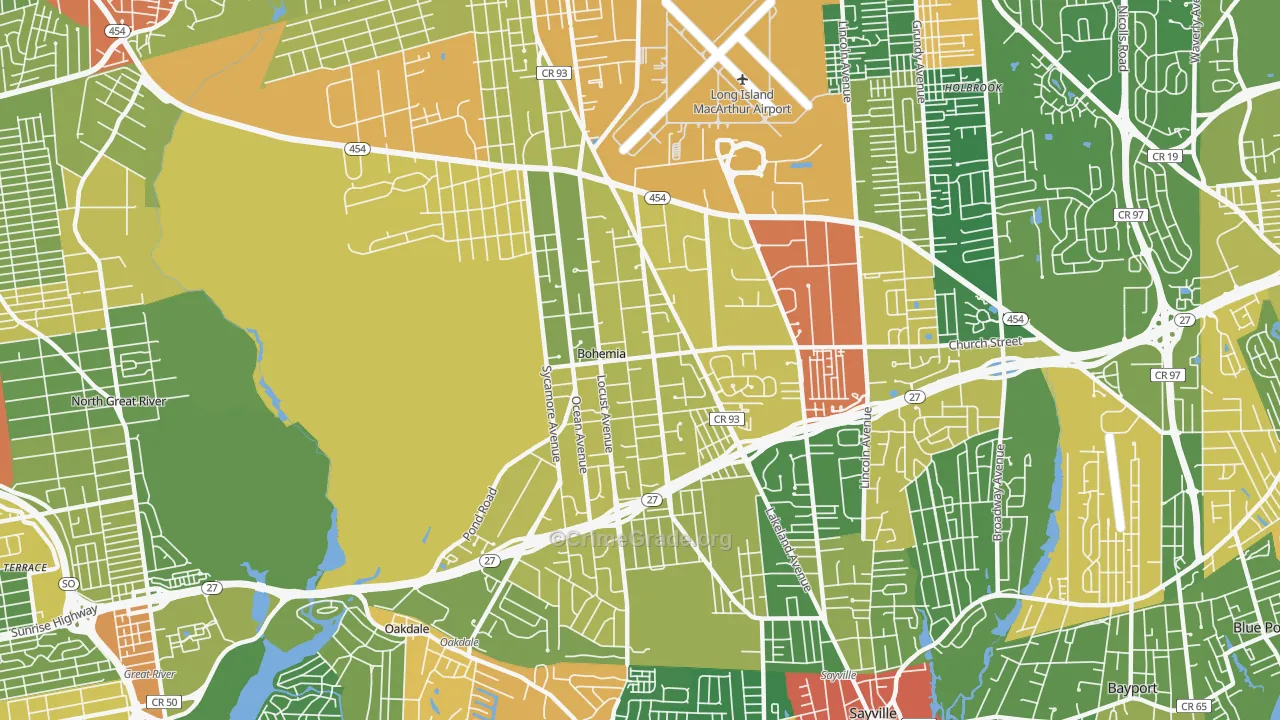 Bohemia, NY Map of Drug-Related Crime Rates