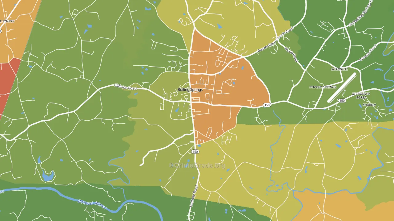 Boiling Springs, NC Map of Drug-Related Crime Rates