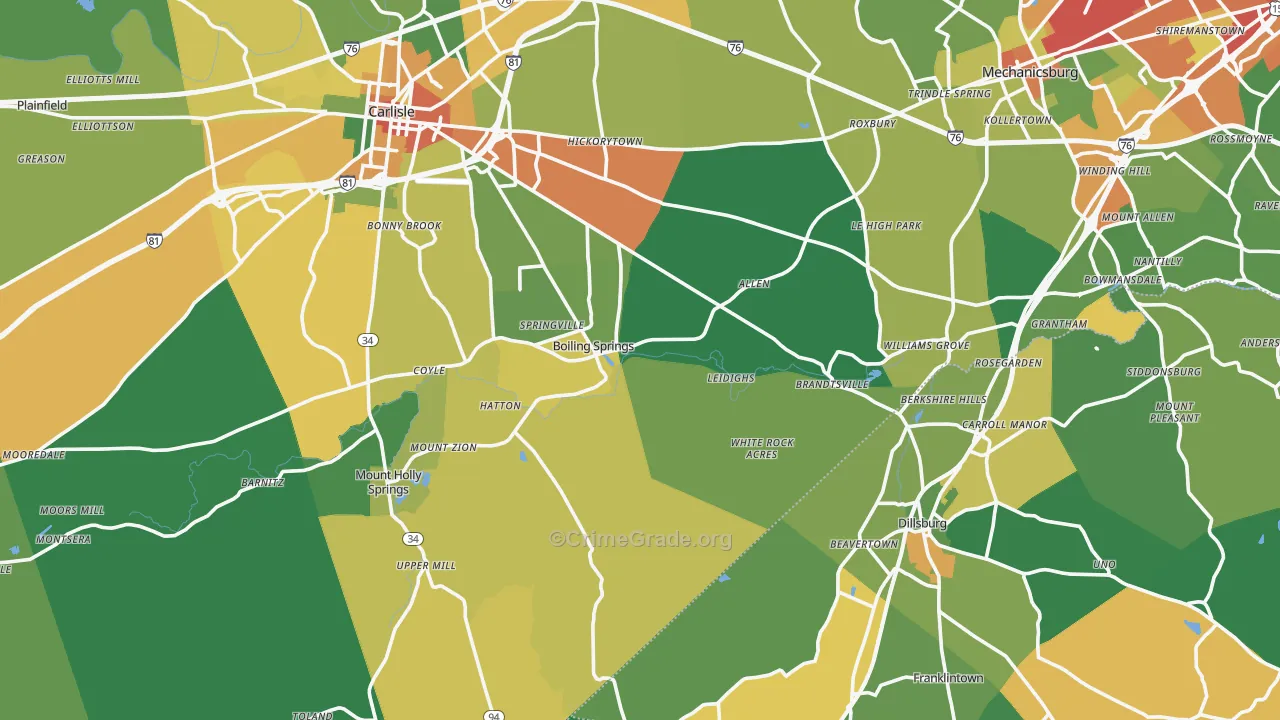 Boiling Springs, PA Map of Drug-Related Crime Rates