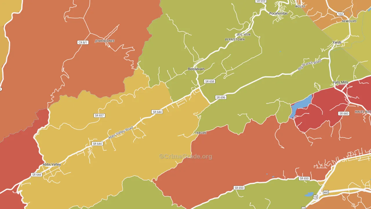 Boissevain, VA Map of Drug-Related Crime Rates