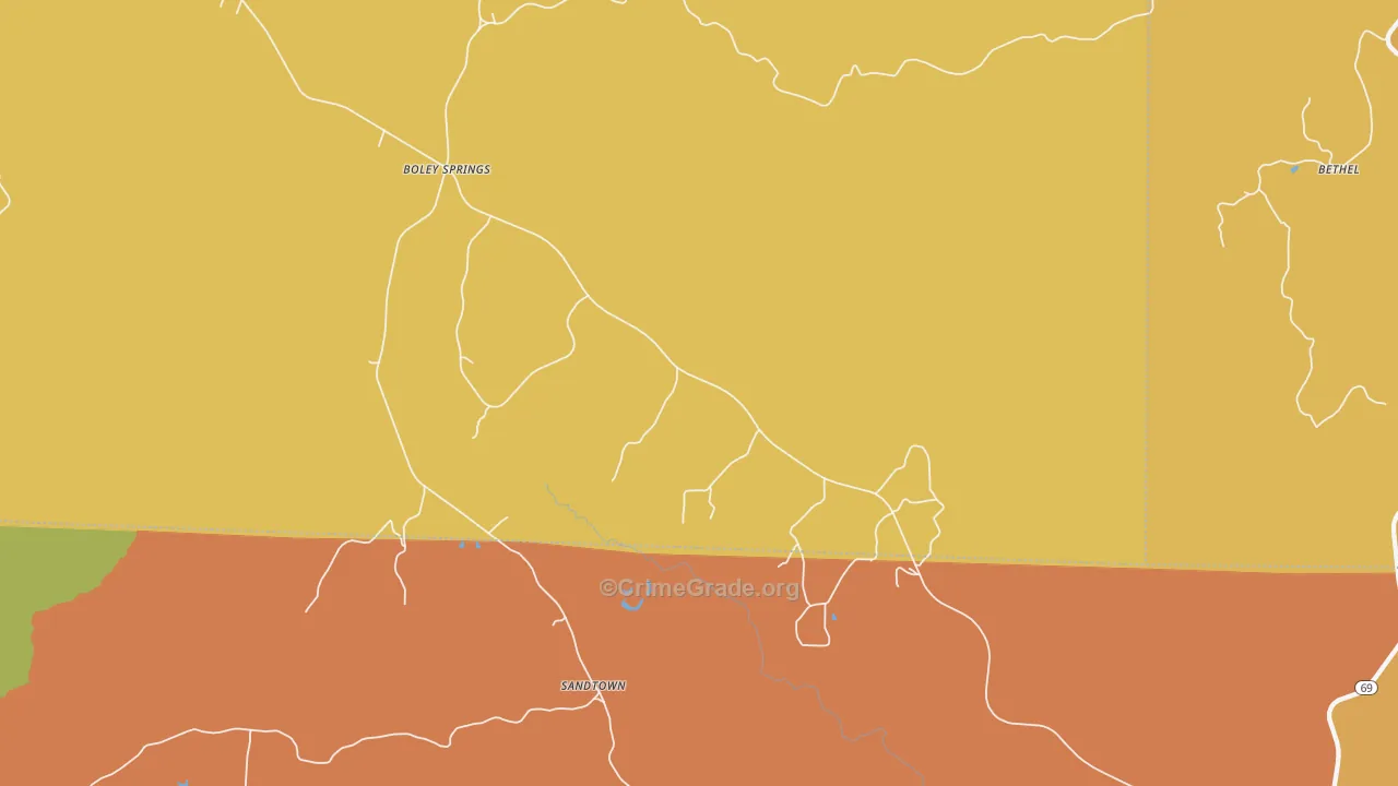 Boley Springs, AL Map of Drug-Related Crime Rates