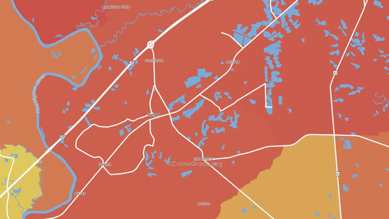 Boligee, AL Map of Drug-Related Crime Rates