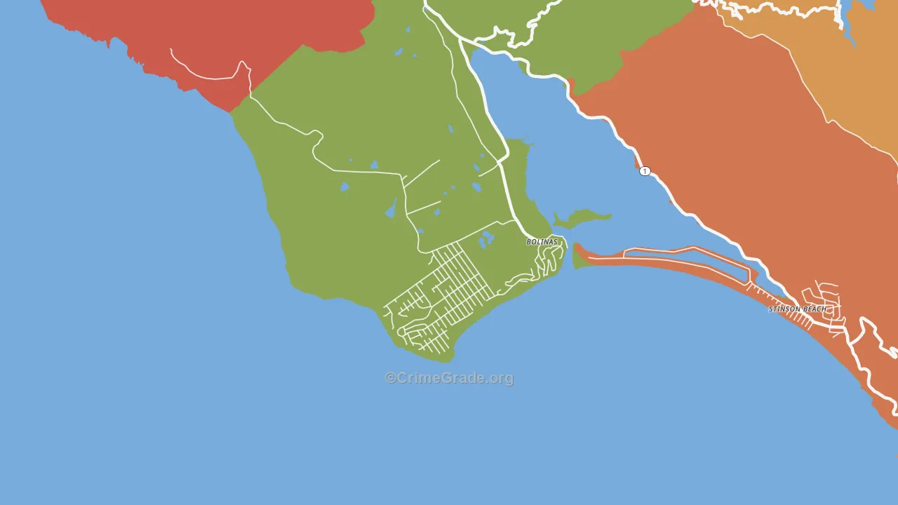 Bolinas, CA Map of Drug-Related Crime Rates