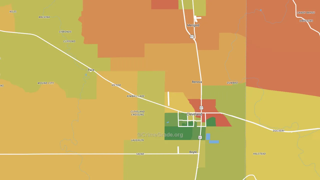 Bolivar County, MS Map of Drug-Related Crime Rates