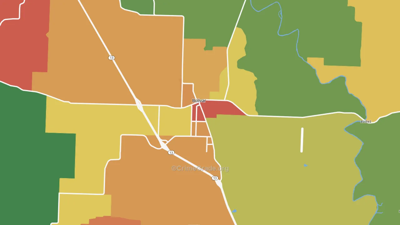 Bolivar, MO Map of Drug-Related Crime Rates