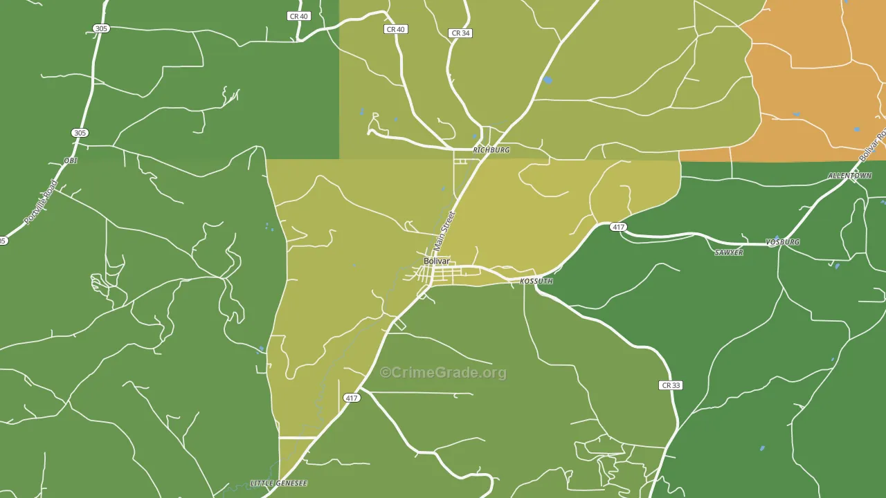 Bolivar, NY Map of Drug-Related Crime Rates