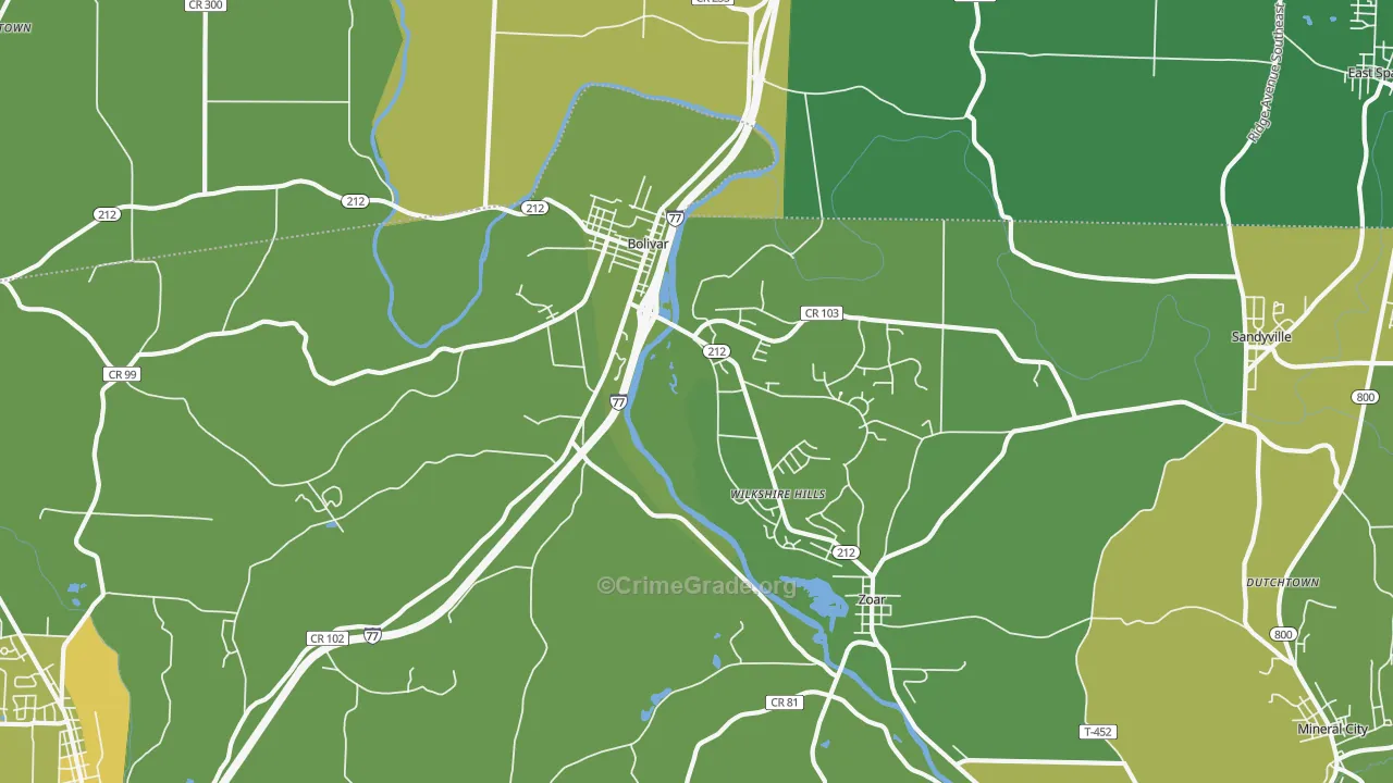 Bolivar, OH Map of Drug-Related Crime Rates