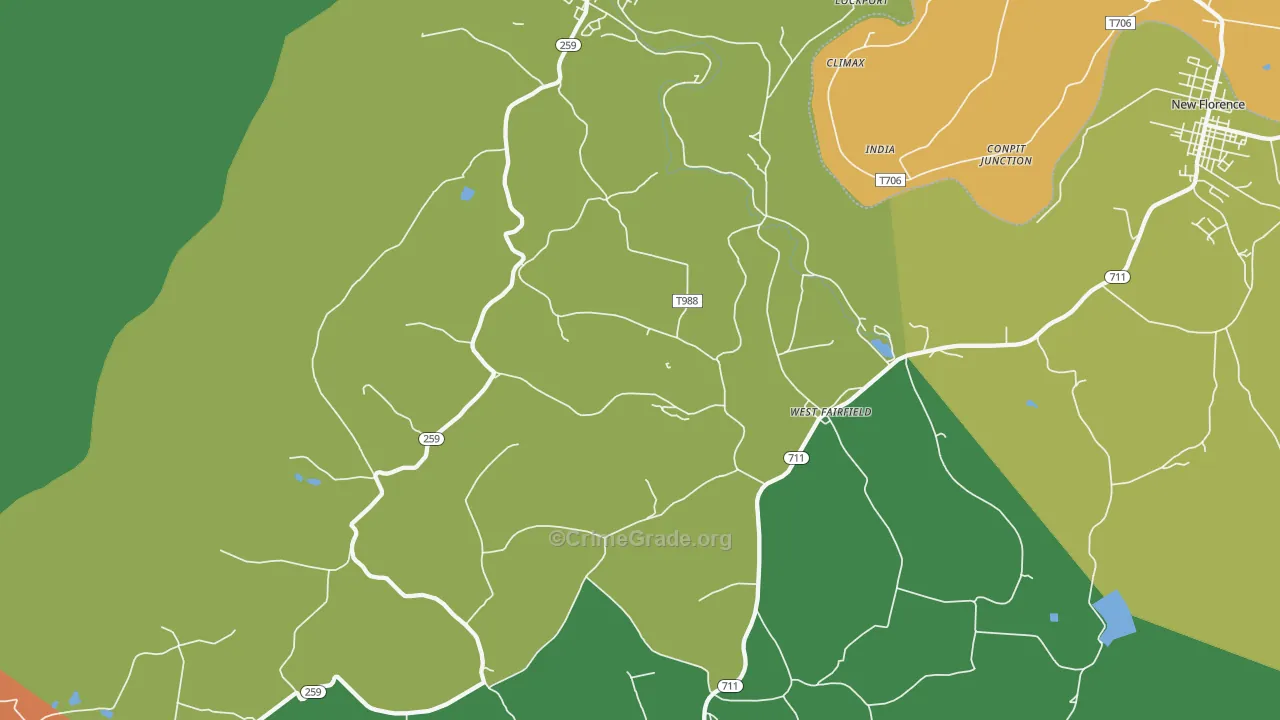 Bolivar, PA Map of Drug-Related Crime Rates