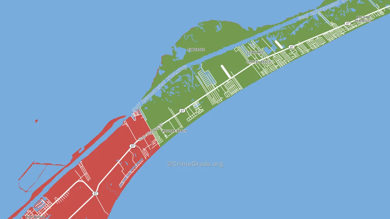 Bolivar Peninsula, TX Map of Drug-Related Crime Rates