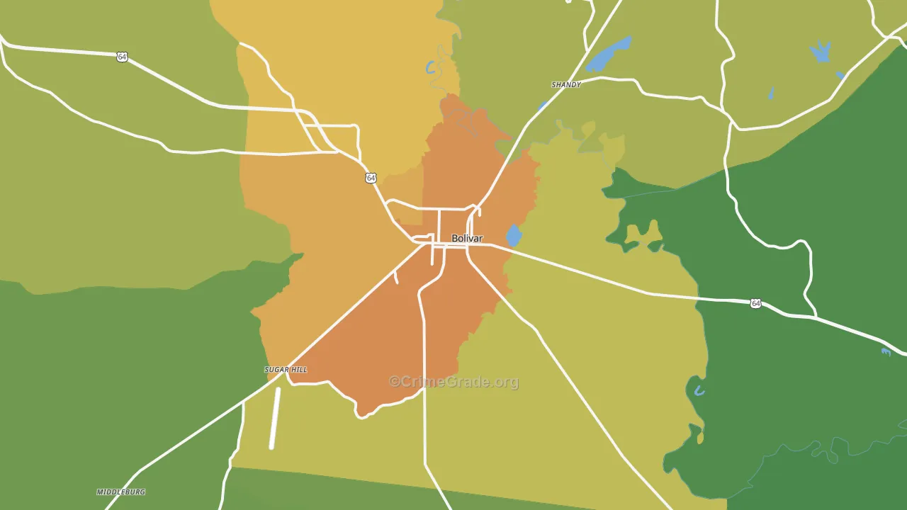 Bolivar, TN Map of Drug-Related Crime Rates